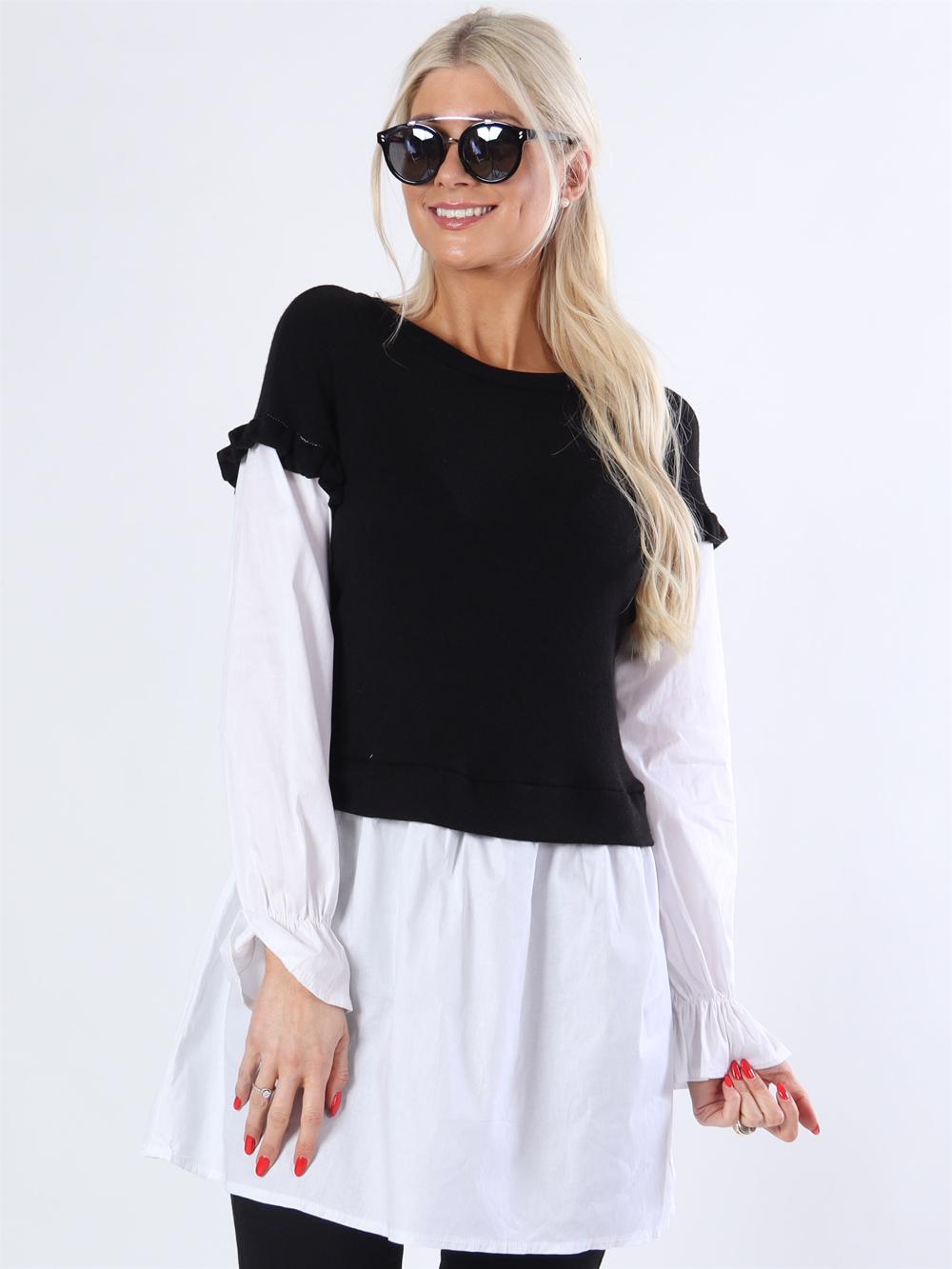 Lynn - Strikket vest med indsyet skjorte under